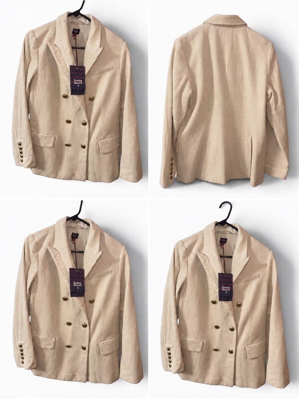 Rowing Blazers women’s Cream Corduroy Double‎ Breasted Blazer Medium NWT